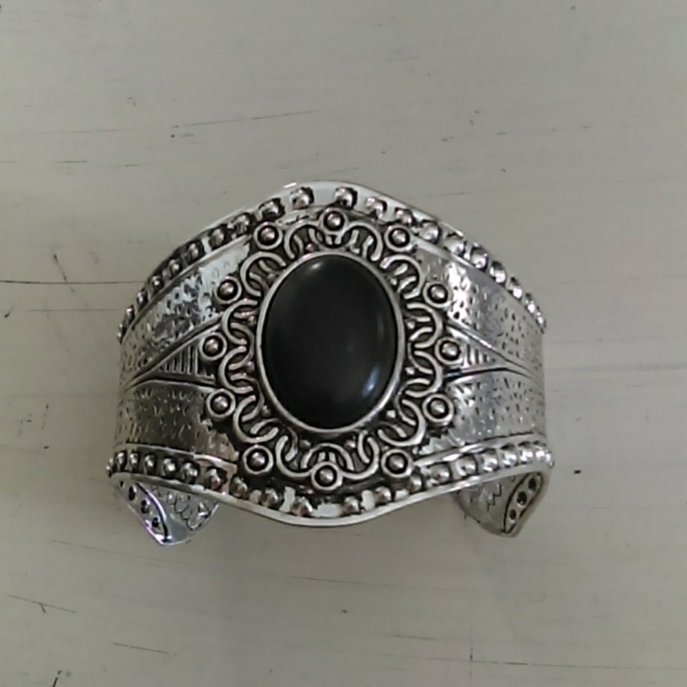 Black matte finish stone cuff bracelet